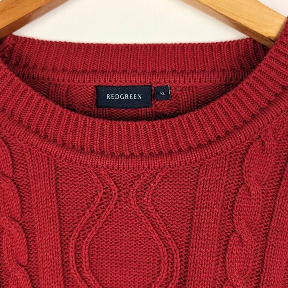 REDGREEN Men's Red Cable Knit Cottom Crew Neck Casual Sweater Size XL - Picture 4 of 8